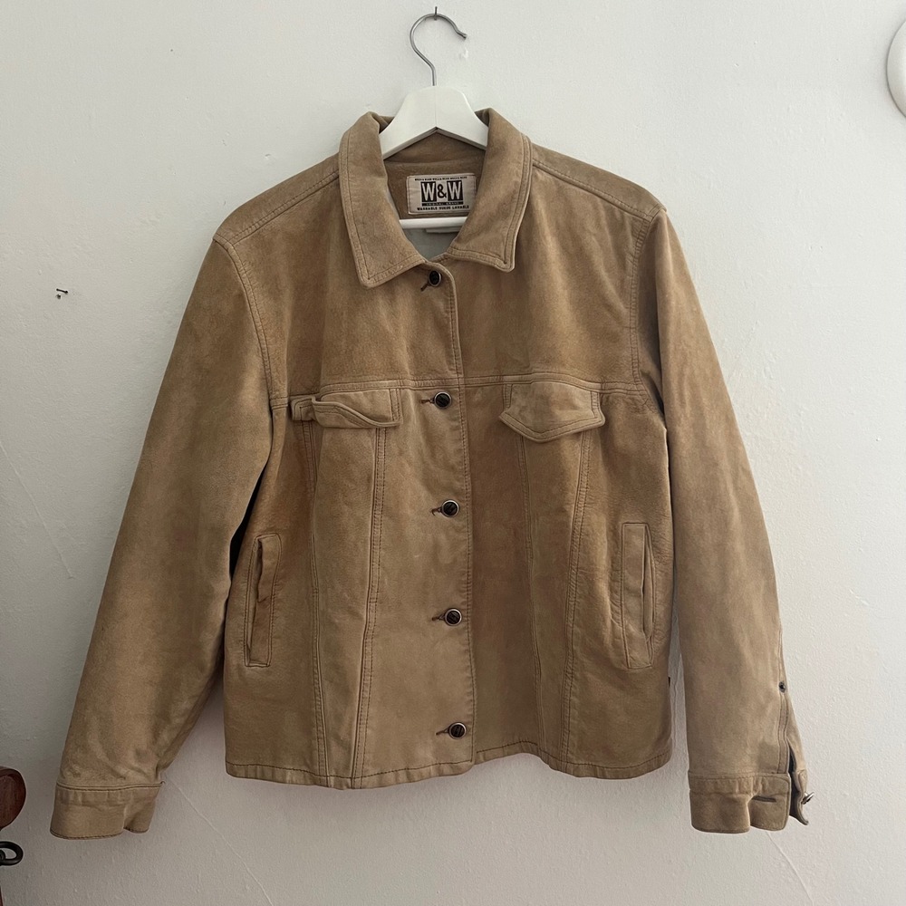 Vintage Wash & Wear Tan Suede Leather Jacket with Pockets Women's L/XL